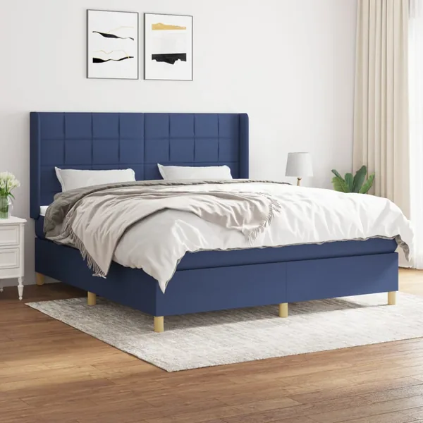 Sommier à lattes de lit avec matelas Bleu 160x200 cm Tissu