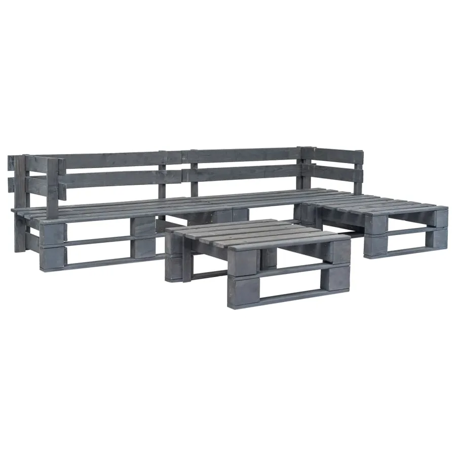Salon palette de jardin 4 pcs avec coussins gris bois - 3