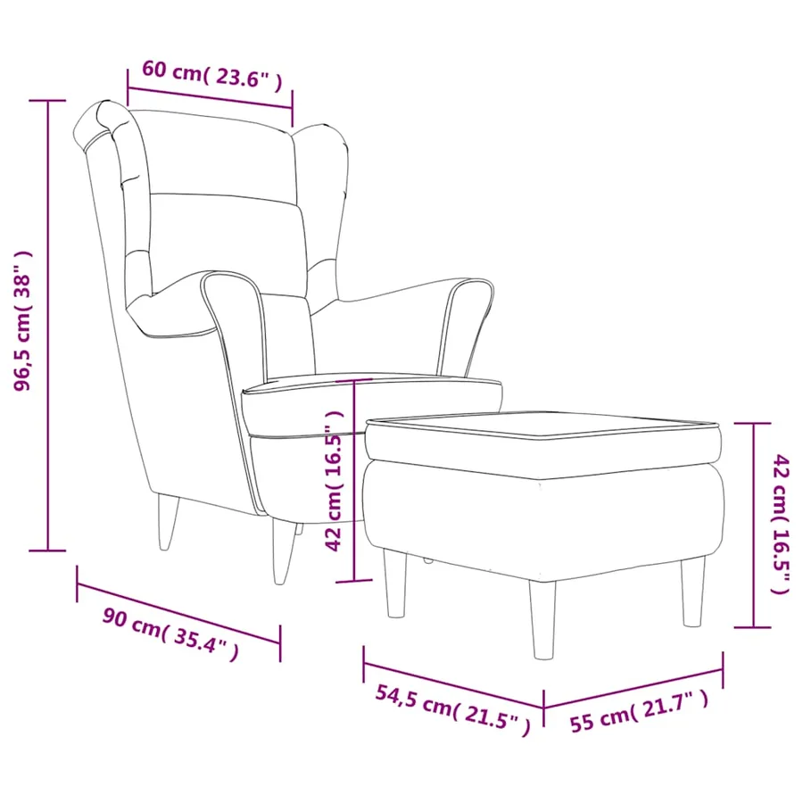 Fauteuil à oreilles avec tabouret marron velours - 11