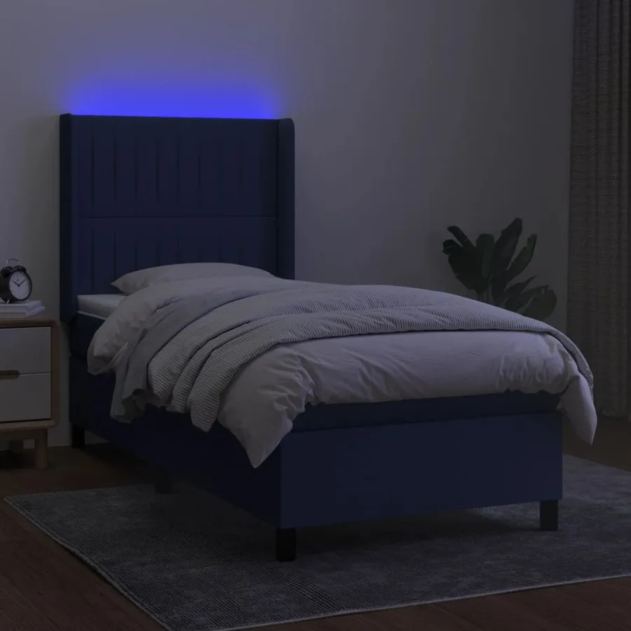 Sommier à lattes de lit matelas et LED Bleu 90x200 cm Tissu - 3