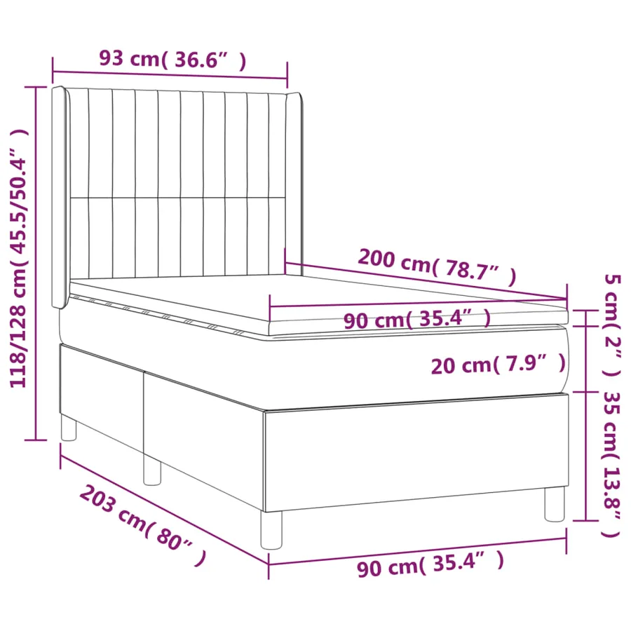 Sommier à lattes de lit matelas et LED Bleu 90x200 cm Tissu - 8