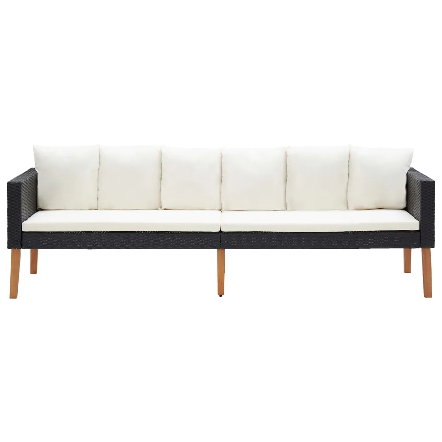 Salon de jardin 3 pcs avec coussins Résine tressée Noir - 7