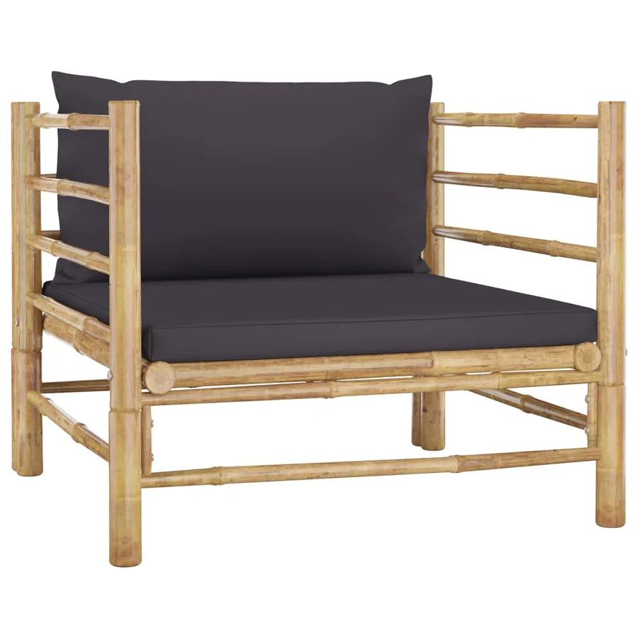 Salon de jardin 7 pcs avec coussins gris foncé bambou - 9