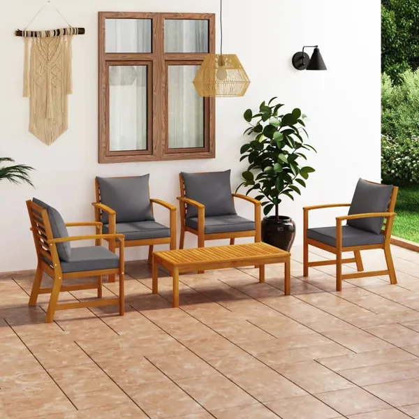Salon de jardin 5 pcs avec coussin Bois d'acacia solide