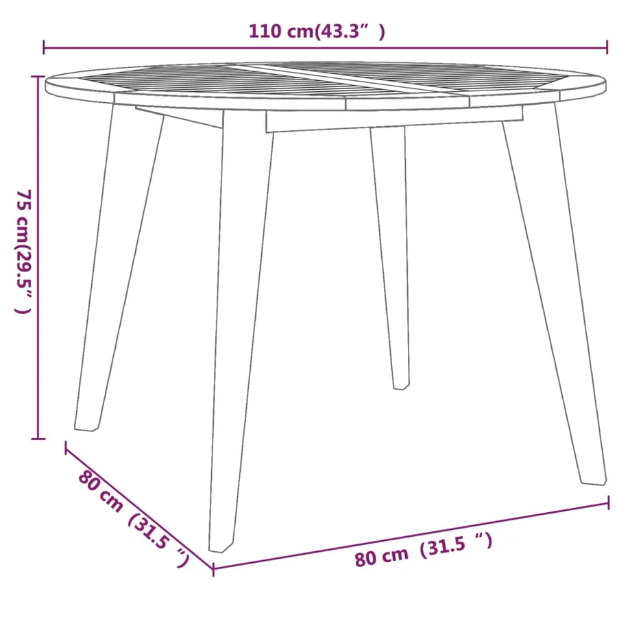 Table de jardin Ø110x75 cm Bois d'acacia solide - 8