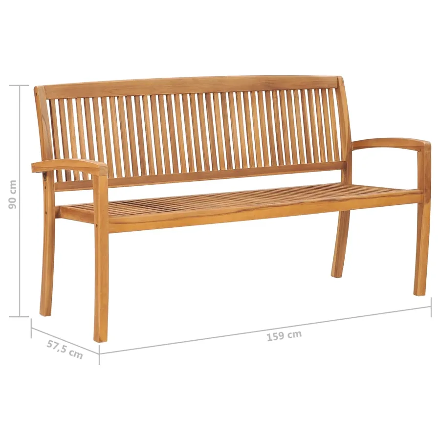 Banc de jardin empilable et coussin 159 cm Bois de teck massif - 8