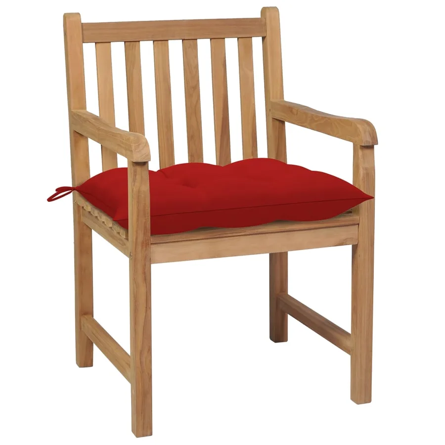 Chaises de jardin lot de 4 et coussins rouge bois teck solide - 3