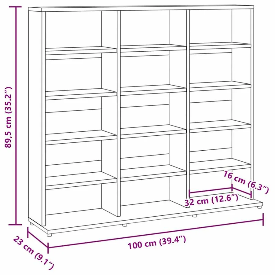 Armoire à CD Chêne fumé 100x23x89,5 cm Bois d'ingénierie - 8