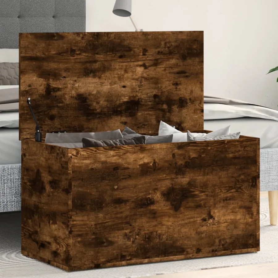 Coffre de rangement Chêne fumé 84x42x46 cm Bois d'ingénierie