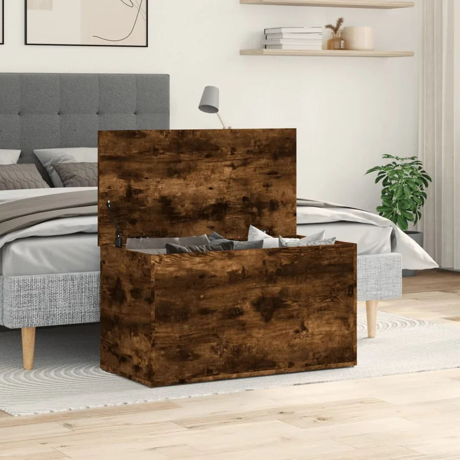 Coffre de rangement Chêne fumé 84x42x46 cm Bois d'ingénierie - 3