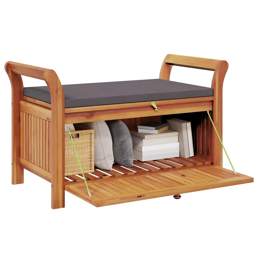 Banc de rangement de jardin avec coussin 91 cm Bois d'acacia - 4