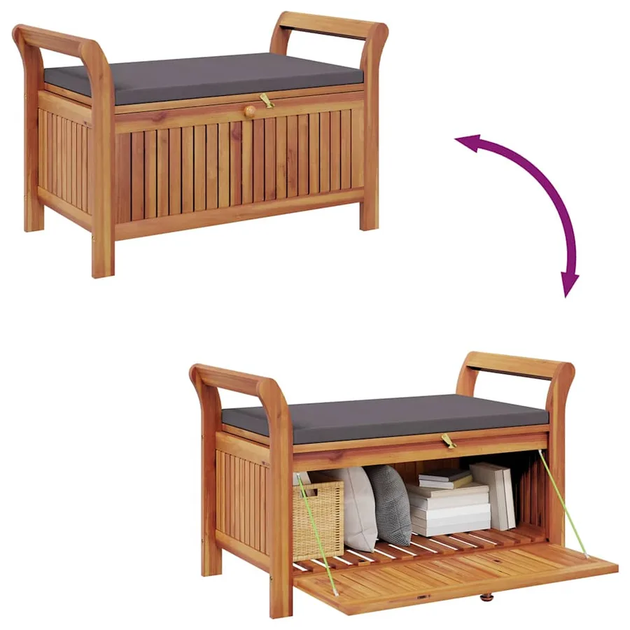 Banc de rangement de jardin avec coussin 91 cm Bois d'acacia - 9