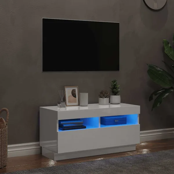 Meuble TV avec lumières LED blanc brillant 80x35x40 cm