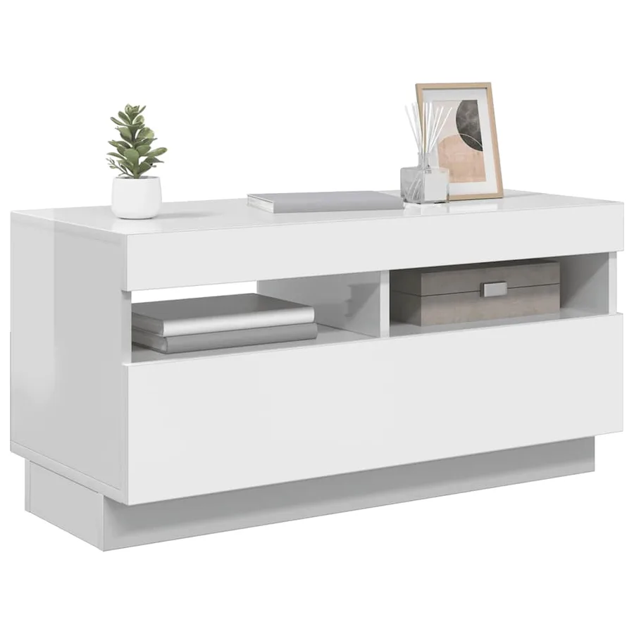 Meuble TV avec lumières LED blanc brillant 80x35x40 cm - 15