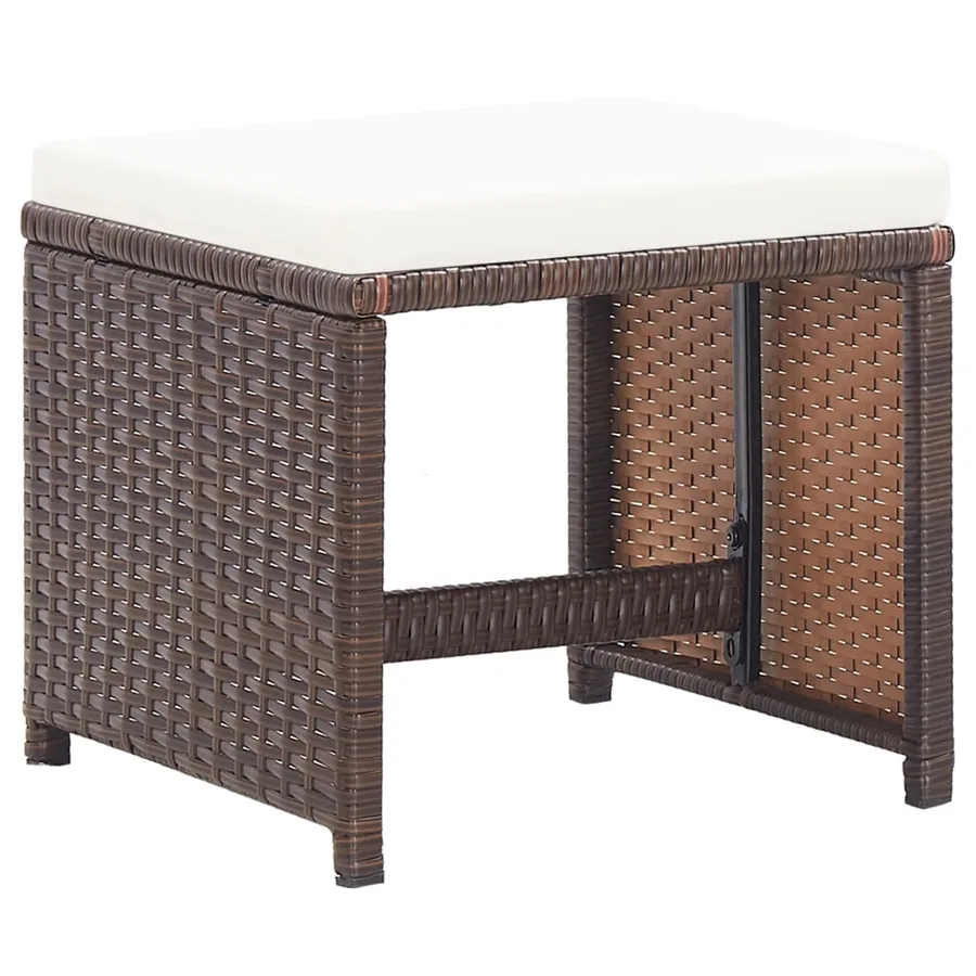 Tabourets de jardin lot de 2 et coussins Résine tressée Marron - 2