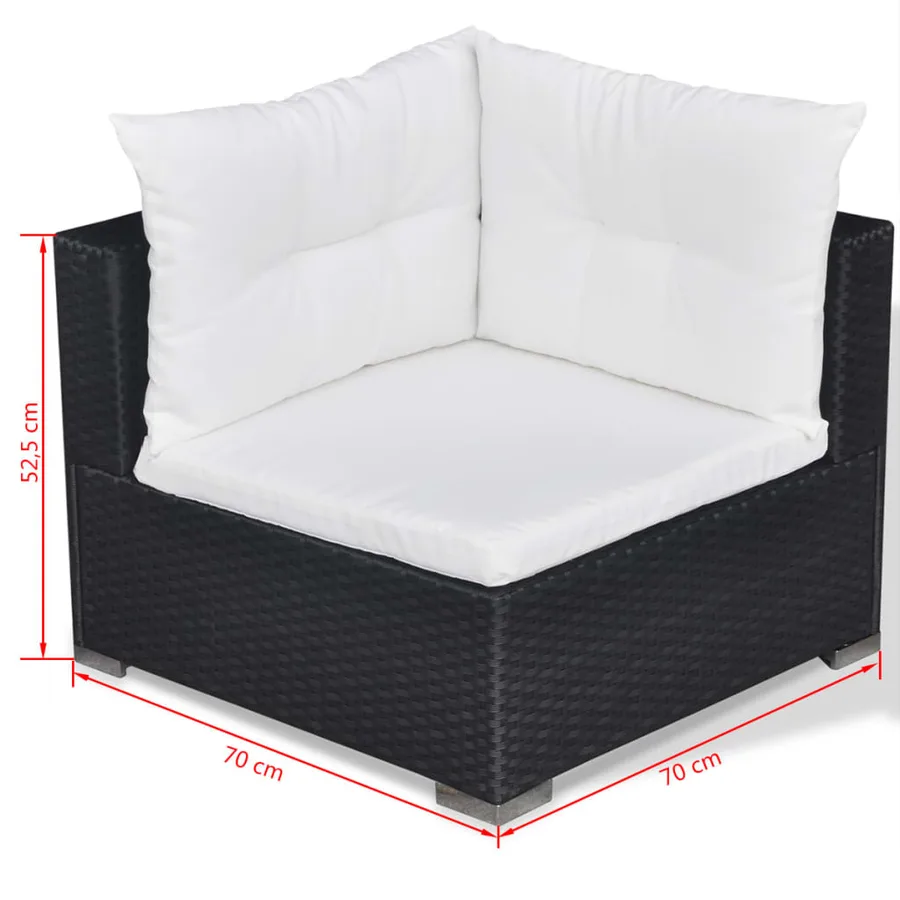 Salon de jardin 5 pcs avec coussins résine tressée noir - 14