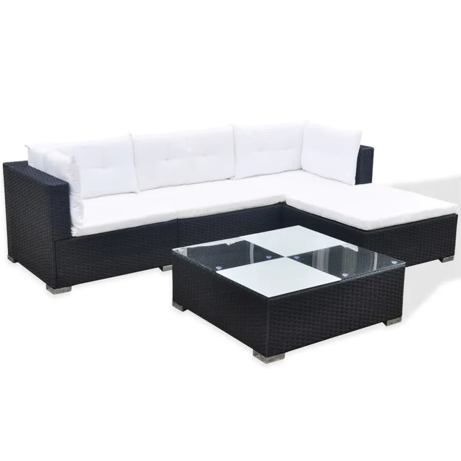 Salon de jardin 5 pcs avec coussins résine tressée noir - 4