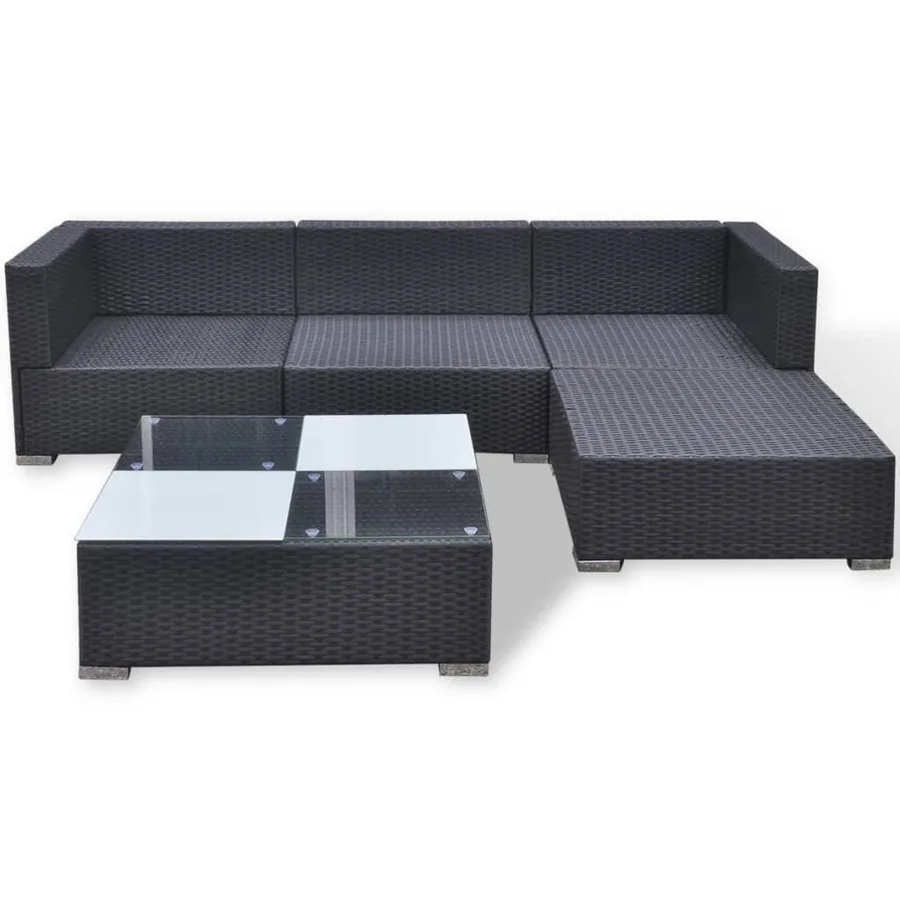 Salon de jardin 5 pcs avec coussins résine tressée noir - 7