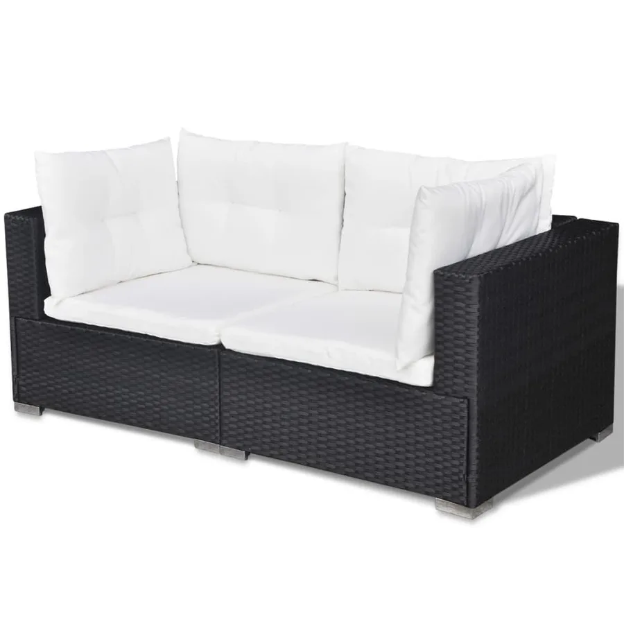 Salon de jardin 5 pcs avec coussins résine tressée noir - 8