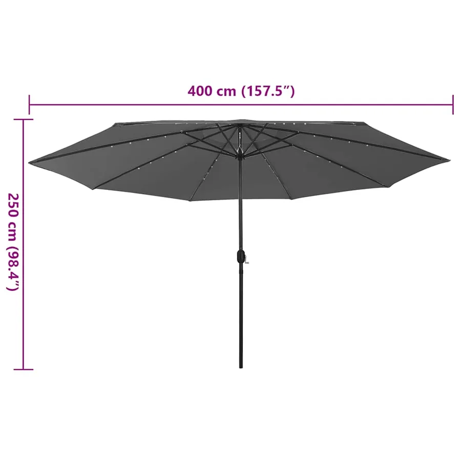 Parasol de jardin avec lumières LED et mât en métal anthracite - 7