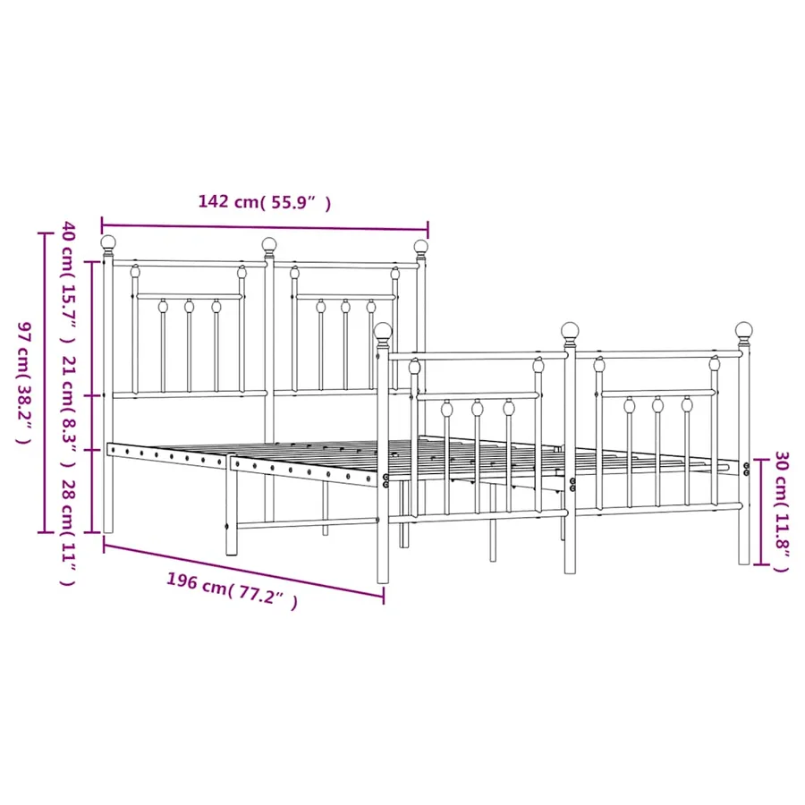 Cadre de lit métal sans matelas avec pied de lit noir 135x190cm - 10