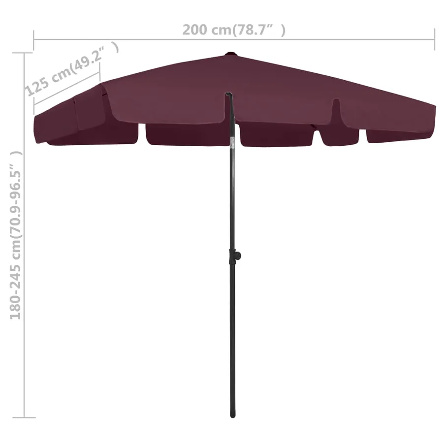 Parasol de plage rouge bordeaux 200x125 cm - 8