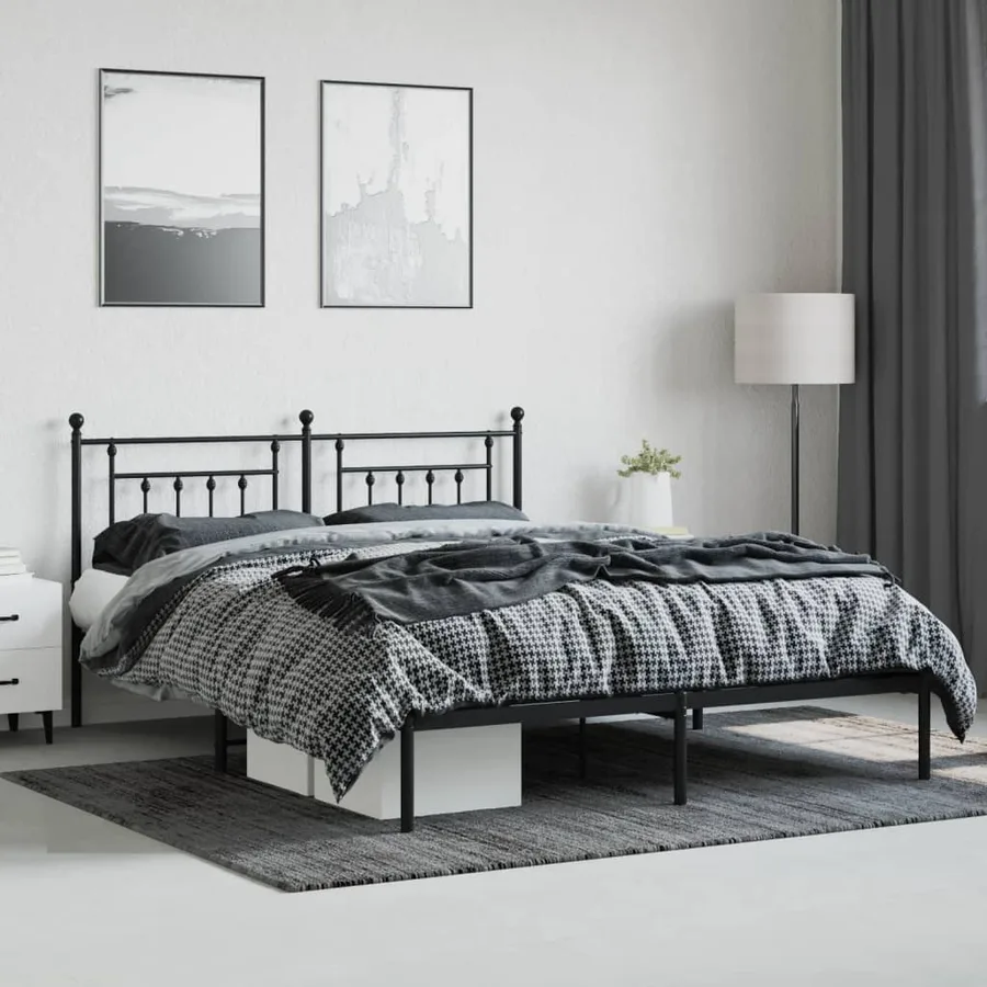 Cadre de lit métal sans matelas et tête de lit noir 160x200 cm - 4