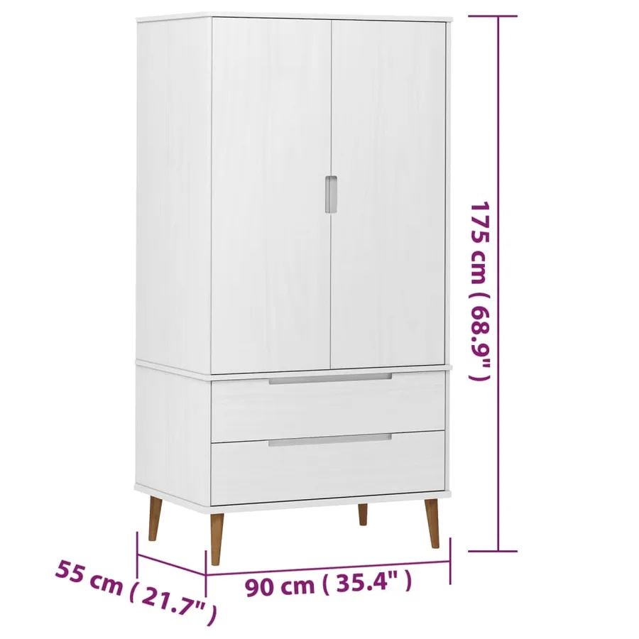 Garde-robe MOLDE Blanc 90x55x175 cm Bois massif de pin - 8