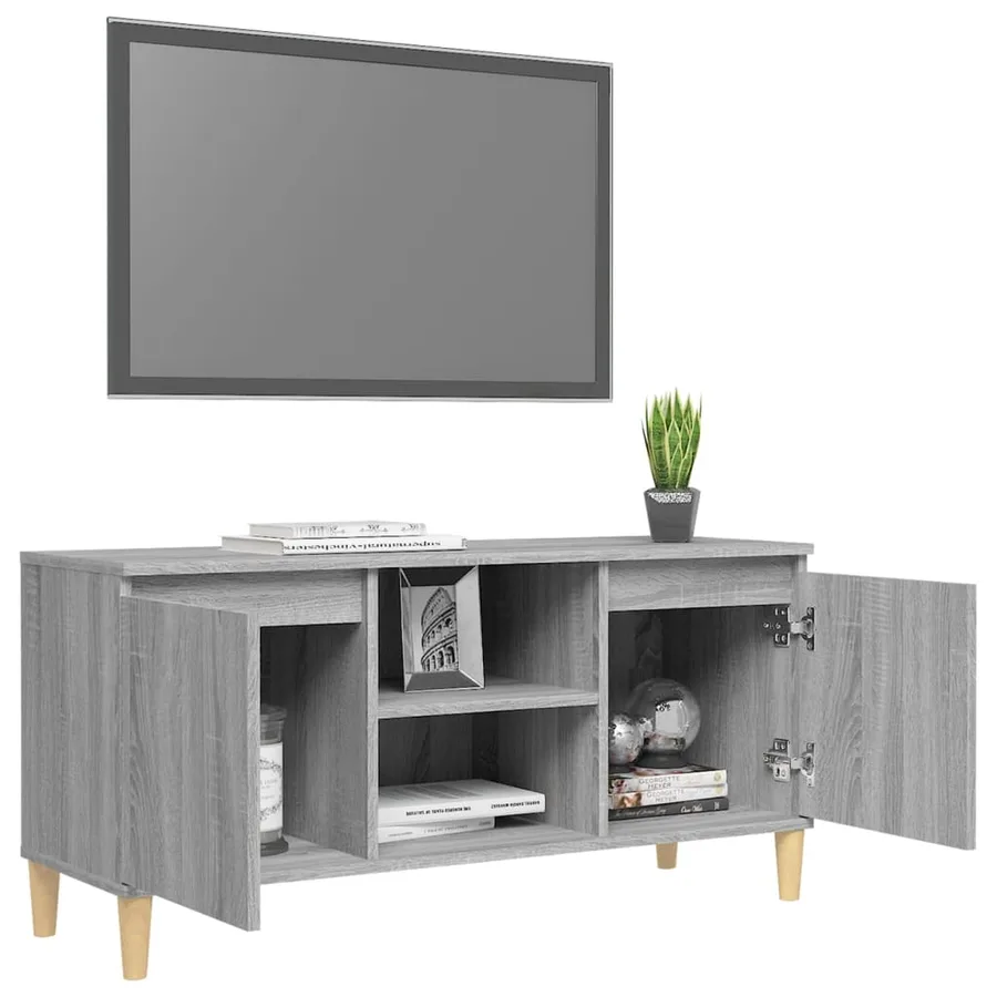 Meuble TV avec pieds en bois solide Sonoma gris 103,5x35x50 cm - 7