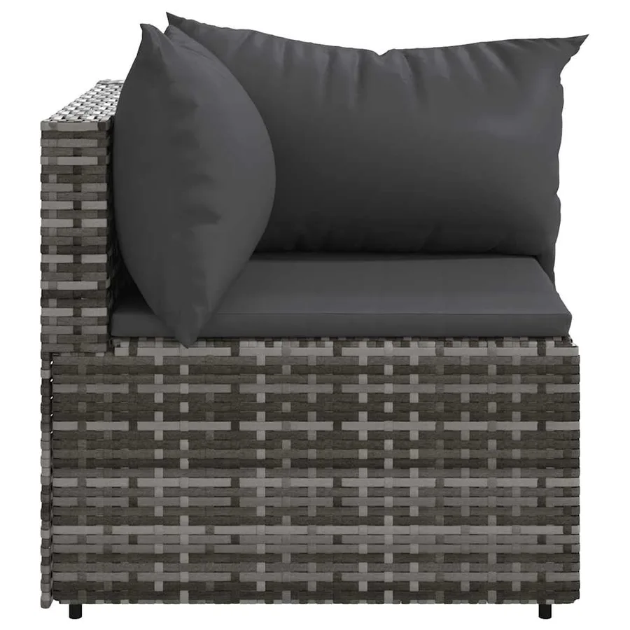 Canapé d'angle de jardin avec coussins gris résine tressée - 3