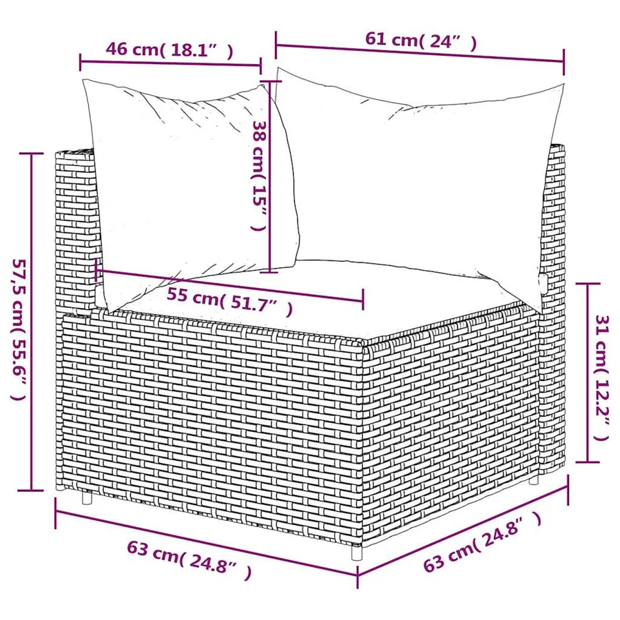 Canapé d'angle de jardin avec coussins gris résine tressée - 8
