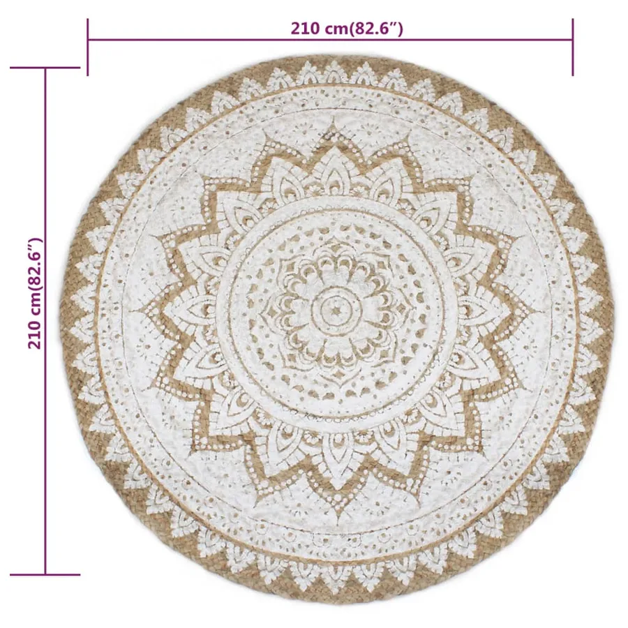 Tapis de sol Jute tressée imprimée 210 cm Rond - 6
