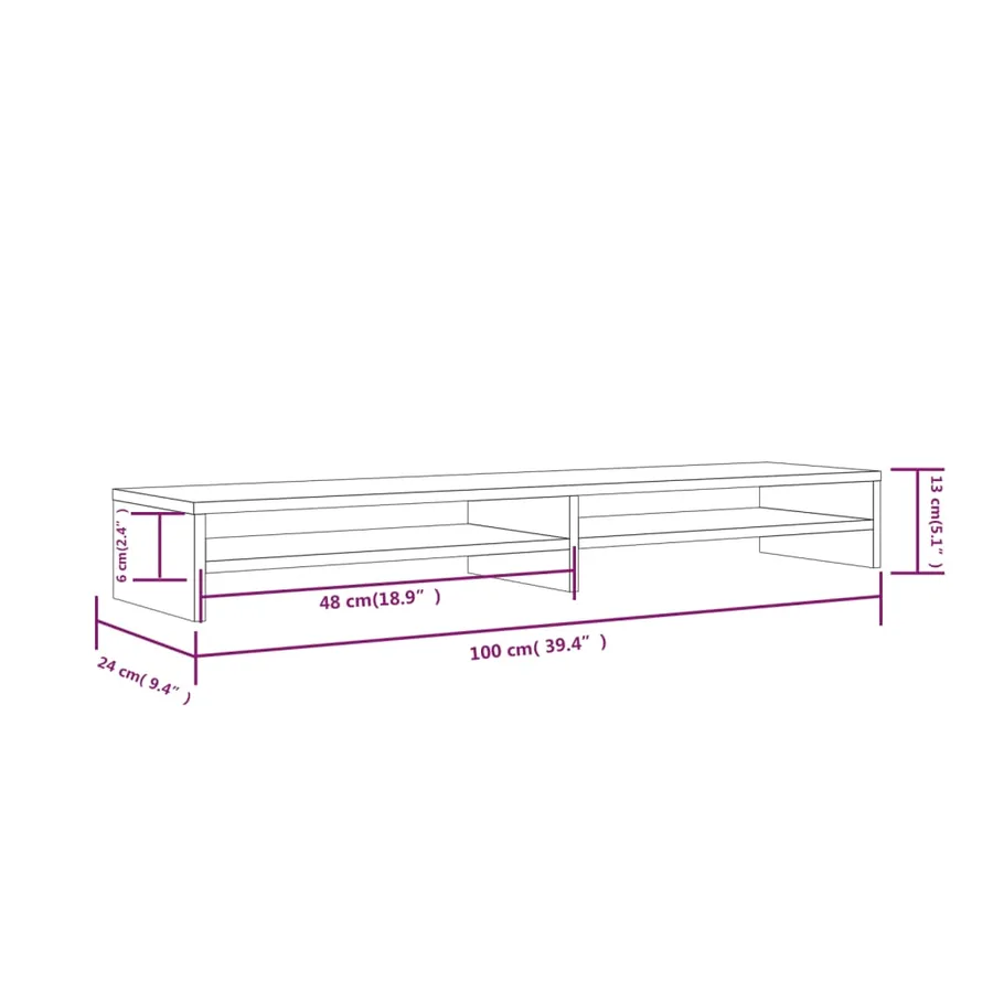 Support de moniteur 100x24x13 cm Bois de pin solide - 8