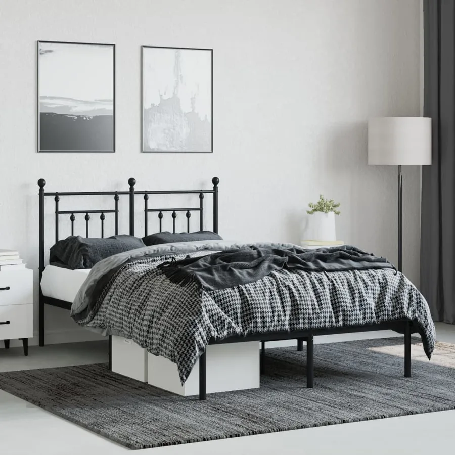 Cadre de lit métal sans matelas avec tête de lit noir 120x200cm - 4