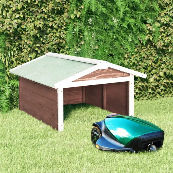 Garage de tondeuse à gazon 72x87x50 cm Moka et blanc Sapin