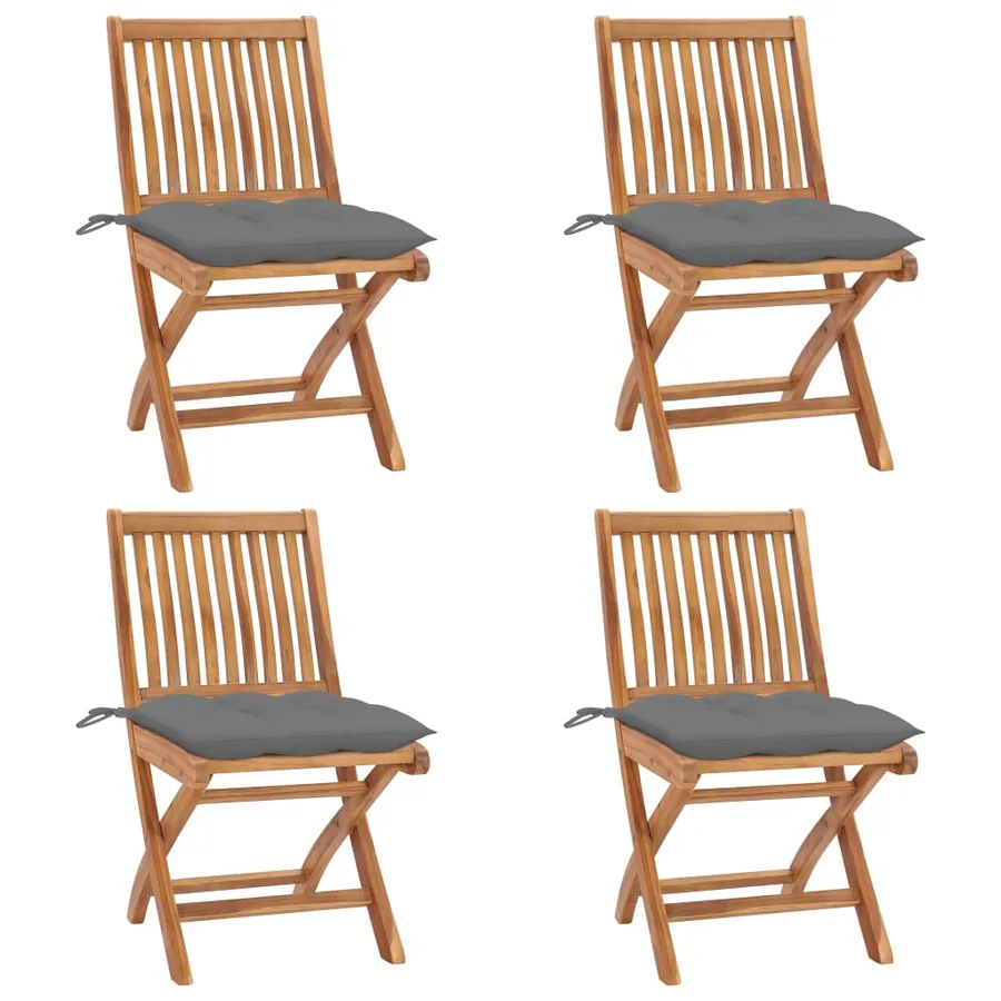 Chaises pliables de jardin avec coussins lot de 4 Teck solide