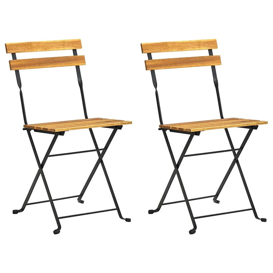 Chaises pliables de jardin lot de 2 Acier et Bois acacia solide - 2