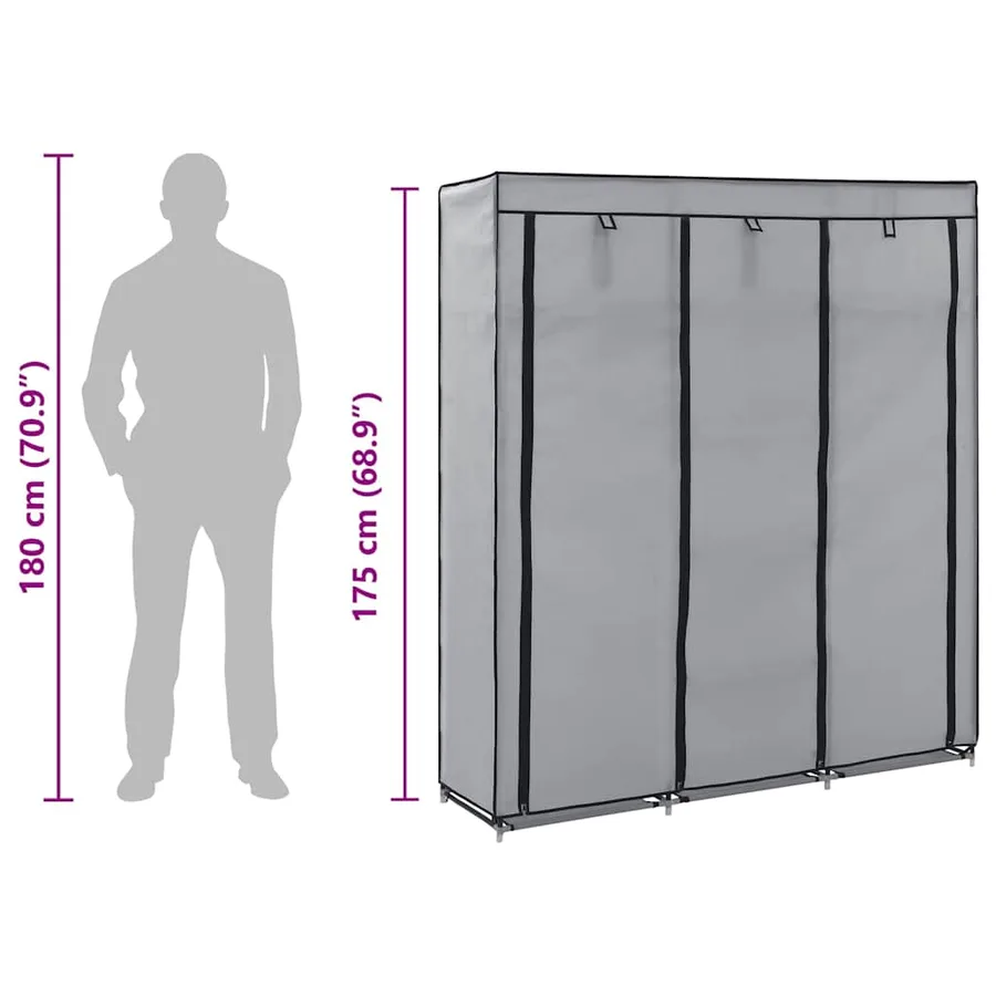 Armoire avec compartiments et barres Gris 150x45x175 cm Tissu - 11