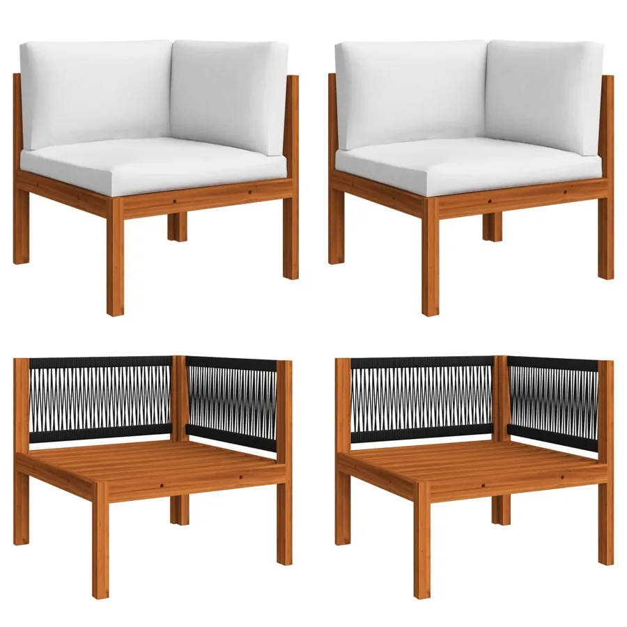 Salon de jardin 6 pièces avec coussins, bois d'acacia crème et corde - 4