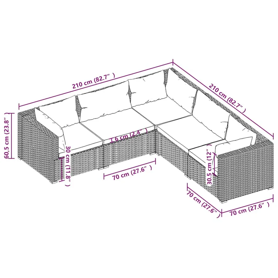Salon de jardin 5 pcs avec coussins Résine tressée Gris - 5