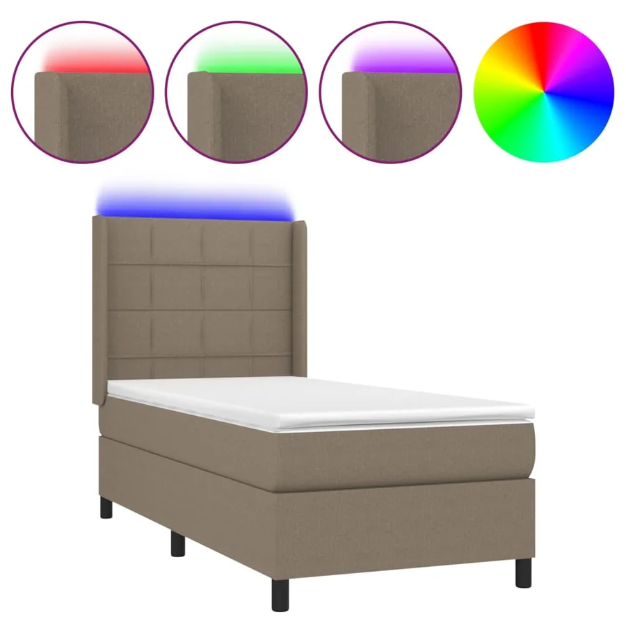 Sommier à lattes de lit matelas LED Taupe 80x200cm Tissu - 2