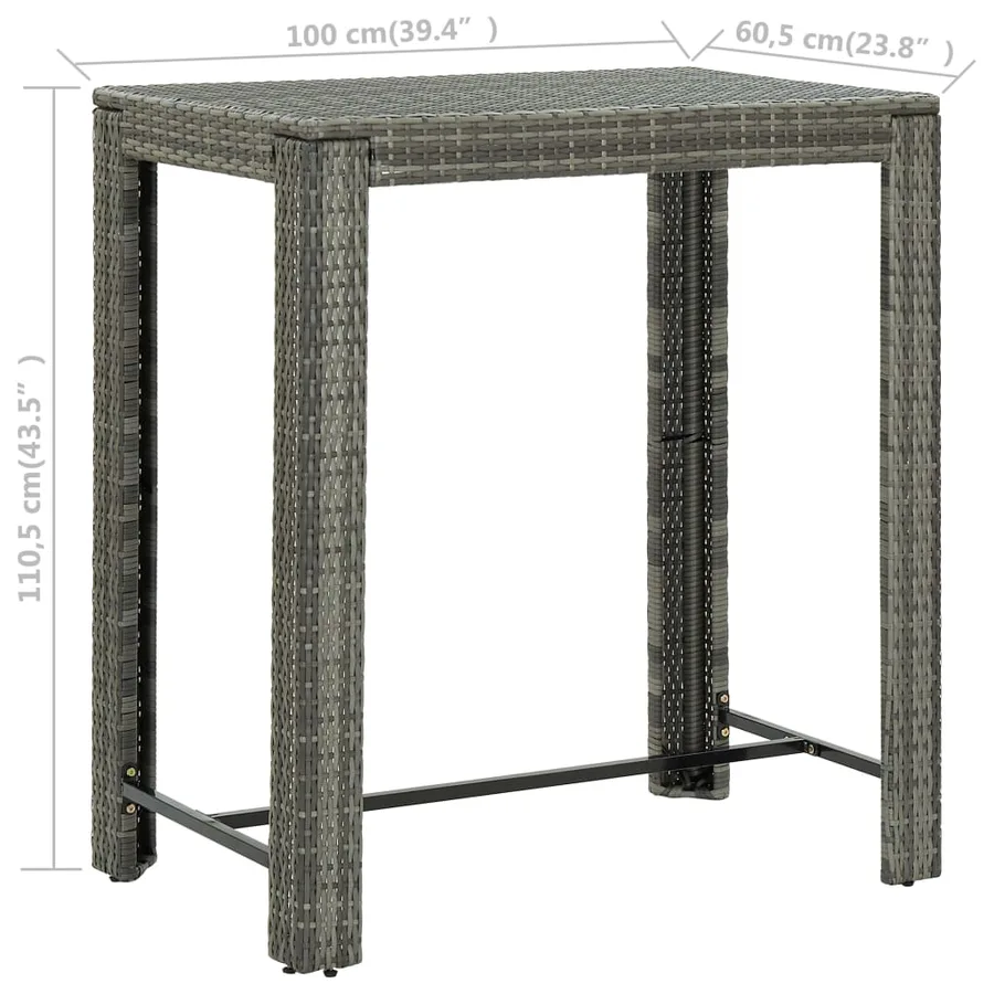 Table de bar de jardin Gris 100x60,5x110,5 cm Résine tressée - 6