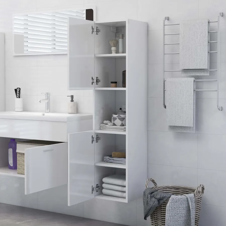 Armoire de salle de bain Blanc brillant Bois d'ingénierie - 3