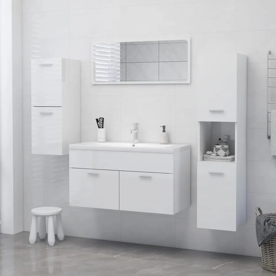 Armoire de salle de bain Blanc brillant Bois d'ingénierie - 9