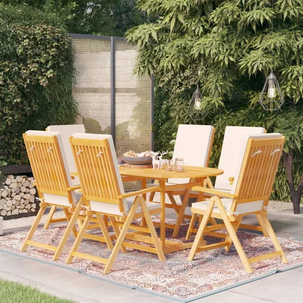Ensemble à manger de jardin 7 pcs coussins Bois de teck massif