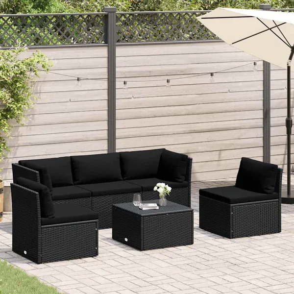 Salon de jardin 4 pcs avec coussins Résine tressée Noir