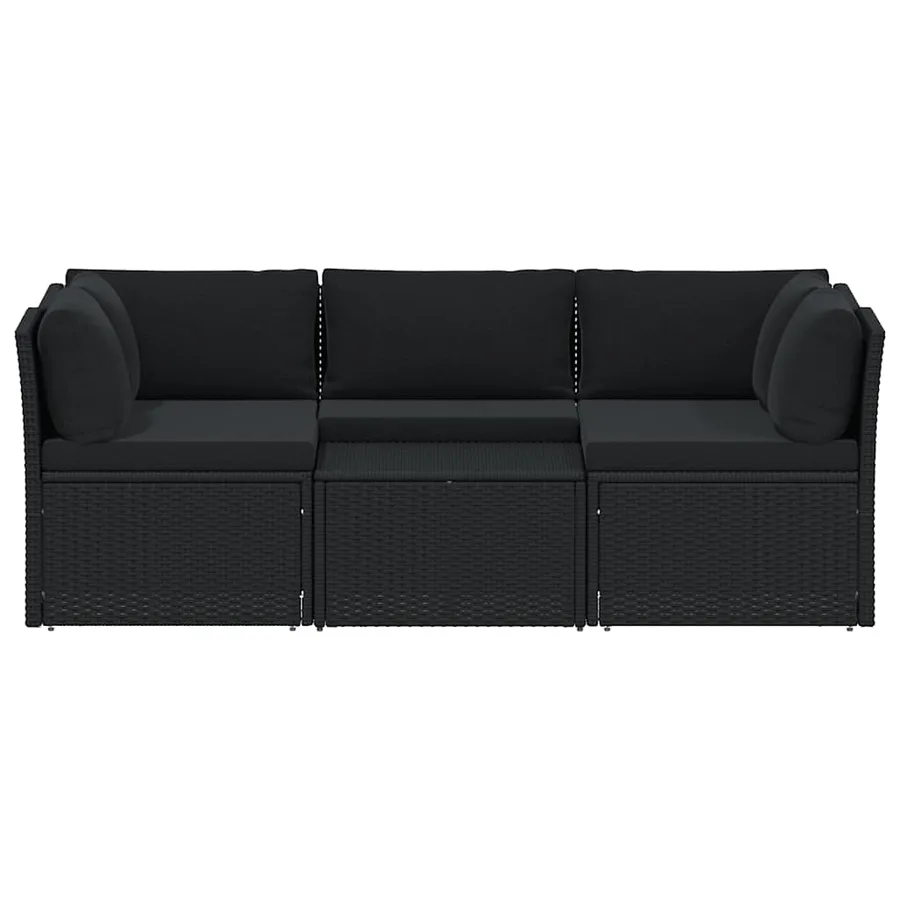 Salon de jardin 4 pcs avec coussins Résine tressée Noir - 2