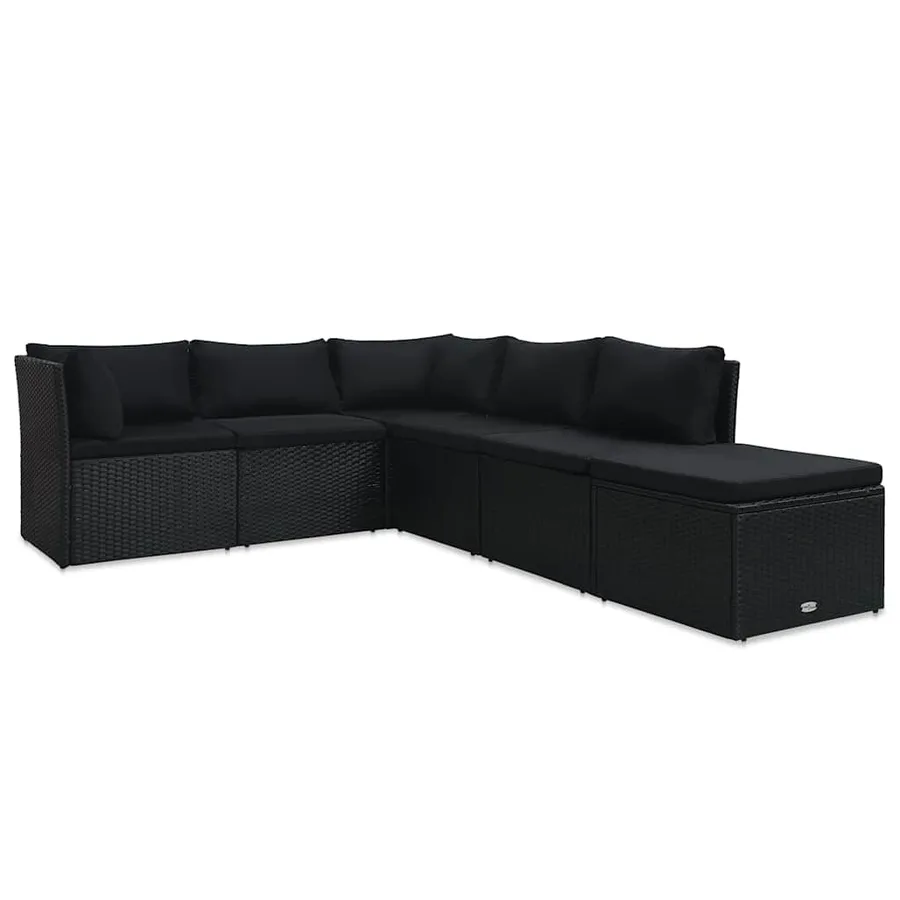 Salon de jardin 4 pcs avec coussins Résine tressée Noir - 7