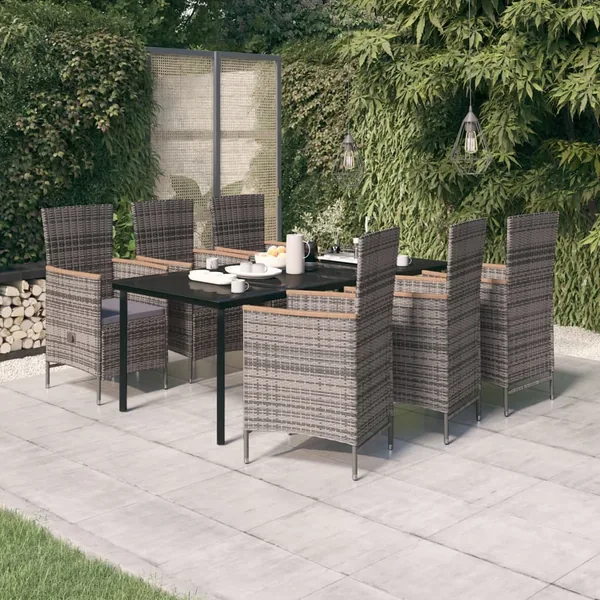 Ensemble à manger de jardin avec coussins 7 pcs Gris