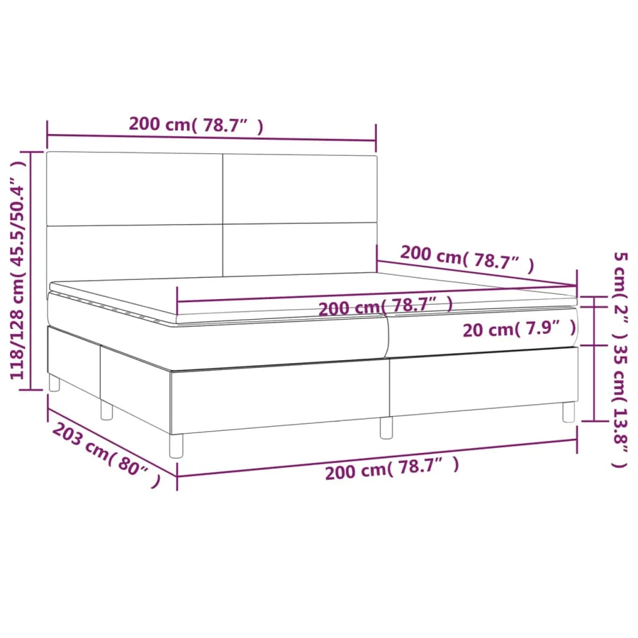 Sommier à lattes de lit et matelas et LED Bleu 200x200 cm Tissu - 8